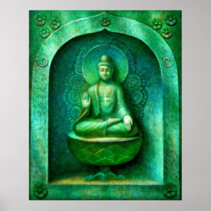 Poster de arte de meditación budista de Green Budd