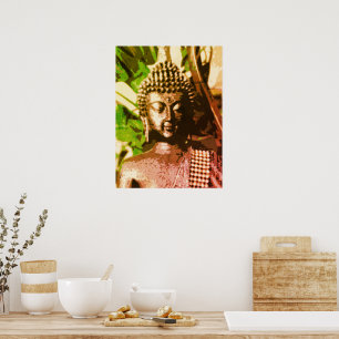 Póster de arte de meditación de Buda de bronce dor