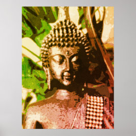 Póster de arte de meditación de Buda de bronce dor