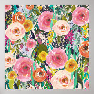 Poster de arte de moda con flores pintadas