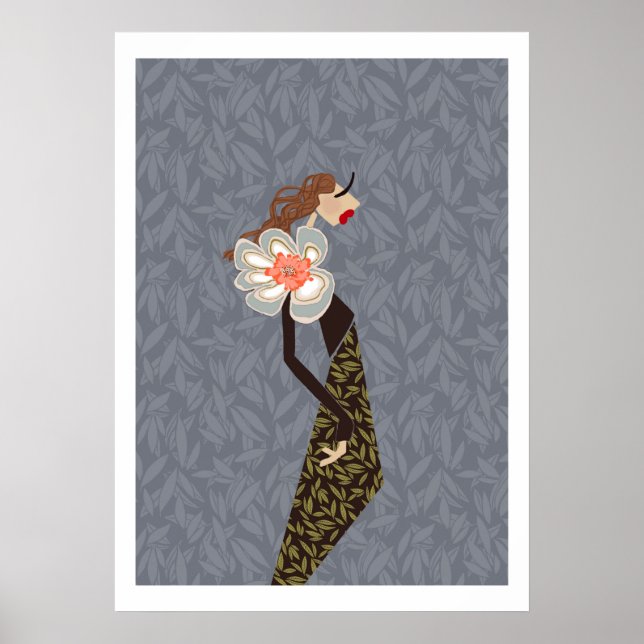 Póster de Arte de Moda Glam con Flor Elegante de N (Frente)