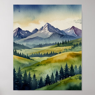 Póster de arte de montaña en acuarela