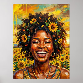 Póster de arte de mujer negra con girasol