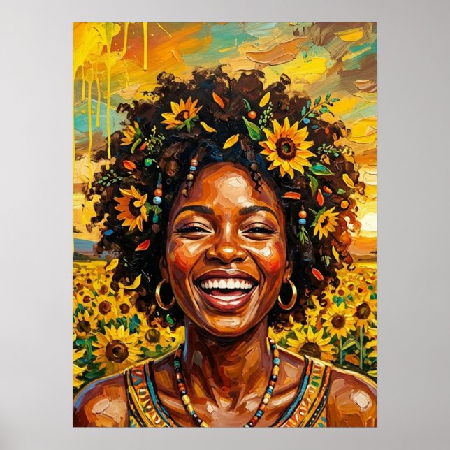 Póster de arte de mujer negra con girasol (Frente)