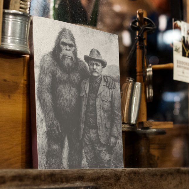 Poster De Arte De Muro De Bigfoot Y Teddy Roosevel (Imagine Bigfoot and Teddy Roosevelt hanging out! Teddy even wrote about a trapper's Bigfoot sighting)