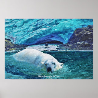 Poster de Arte de Natación de Oso Polar y Glaciar