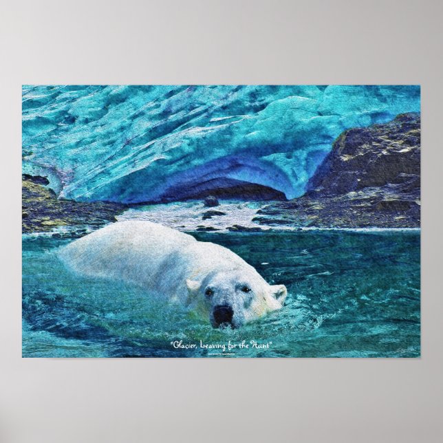 Poster de Arte de Natación de Oso Polar y Glaciar  (Frente)