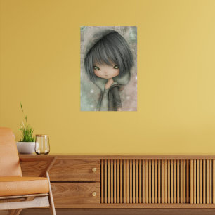 Póster de arte de niña gótica gris carbón capricho