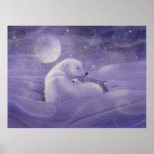 Póster de arte de oso polar de invierno suave