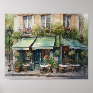 Póster de Arte de Paisaje al Acuarela de Café Fran