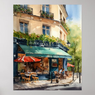 Póster de Arte de Paisaje al Acuarela de Café Fran