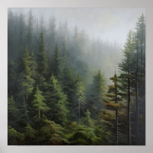 Póster de Arte de Paisaje de Bosque Brumoso