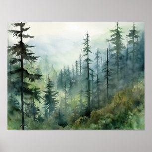 Póster de Arte de Paisaje de Bosque Brumoso