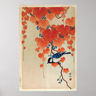 Póster de arte de pájaro carbonero japonés de Koso