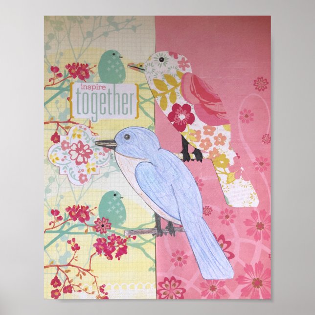 Poster de arte de pájaro de medios mixtos (Frente)