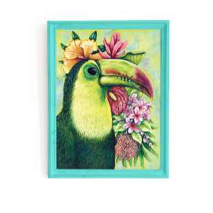 Póster de Arte de Pájaro Floral Hawaiano Funny Tuc
