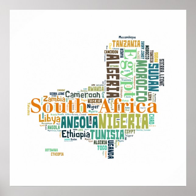 Poster de arte de palabras de ciudades de África (Frente)