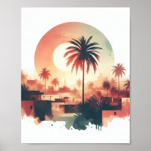 Póster de arte de palmera en acuarela