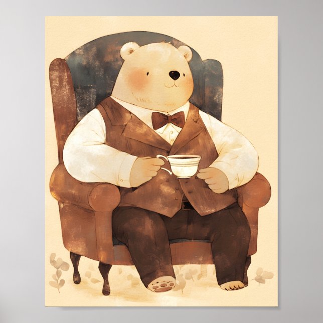 Póster de Arte de Pared de Acuarela de Osito de Pe (Frente)