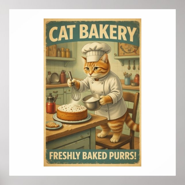 Póster de Arte de Pared de Chef Gato (Frente)