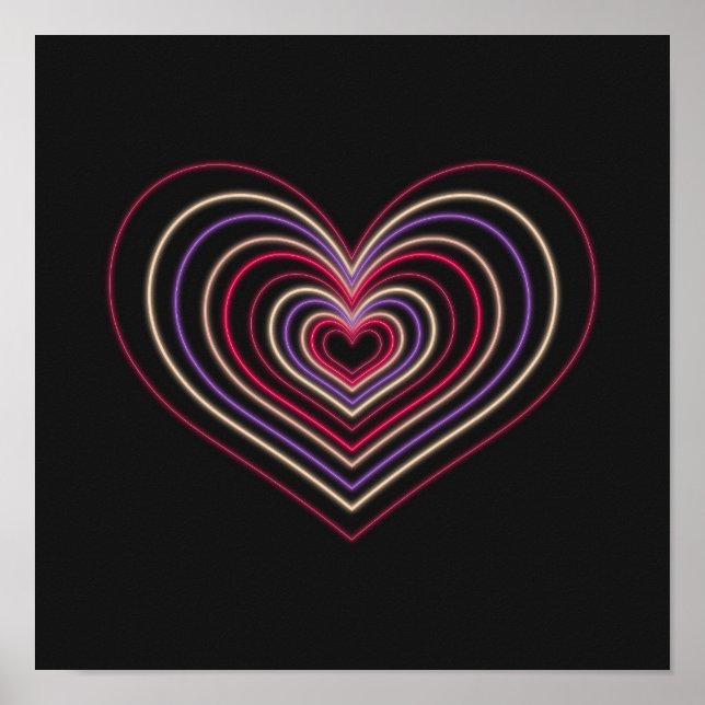 Póster de Arte de Pared de Corazón de Neón Rojo (Frente)