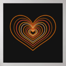 Póster de Arte de Pared de Corazón Neon Naranja