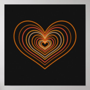 Póster de Arte de Pared de Corazón Neon Naranja