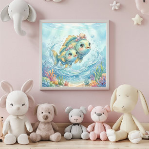 Póster de Arte de Pared de Cute Baby Piscis Zodiac