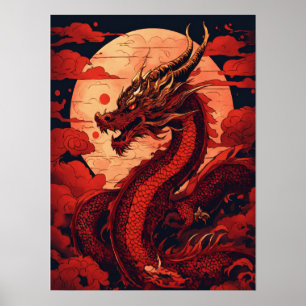 Póster de Arte de Pared de Dragón Rojo Enojado – F