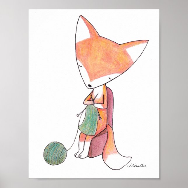 Póster de Arte de Pared de Fox Knitting Fox para G (Frente)