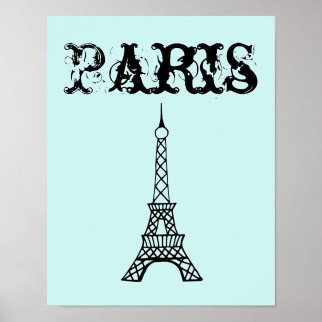 Póster de Arte de Pared de la Torre Eiffel en Aqua (Frente)