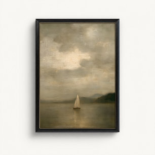 Póster de Arte de Pared de Lago con Velero Malhumo