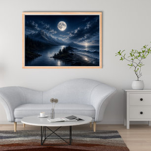 Póster de Arte de Pared de Lago de Montaña a la Lu