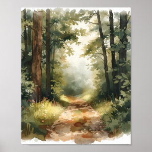 Póster de arte de pared de paisaje boscoso terroso