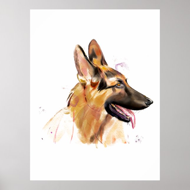 Póster de Arte de Pared de Pastor Alemán (Frente)