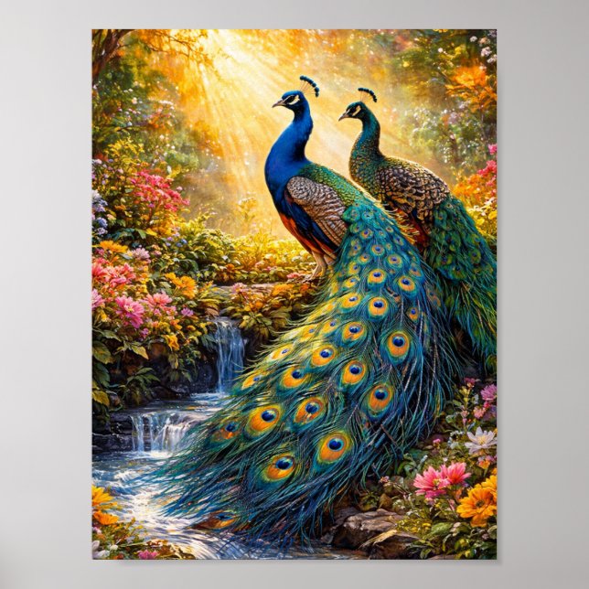 Póster de Arte de Pared de Pavo Real Elegante | (Frente)
