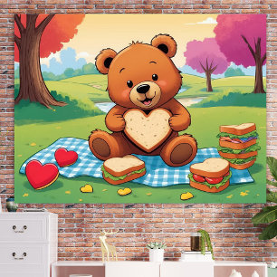 Póster de arte de pared de picnic de osito de pelu