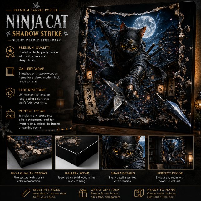 Póster de arte de pared emergente 3D Ninja Cat (Subido por el creador)