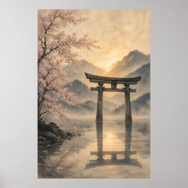 Póster de Arte de Pared Japandi Atardecer Torii Ja (Frente)