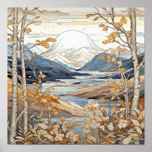 Poster de arte de pared neutra de paisaje montaños