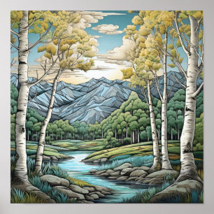 Poster de arte de pared neutra de paisaje montaños