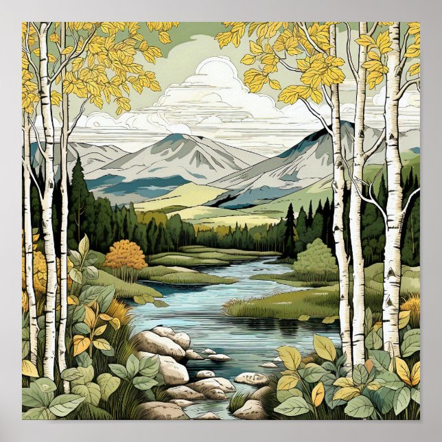 Poster de arte de pared neutra de paisaje montaños (Frente)