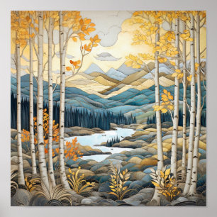 Poster de arte de pared neutra de paisaje montaños