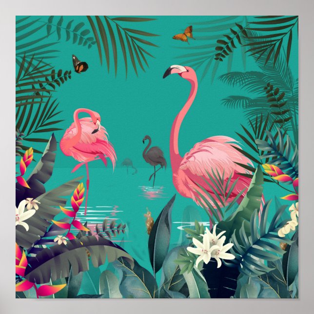 poster de arte de pared tropical flamingo (Frente)