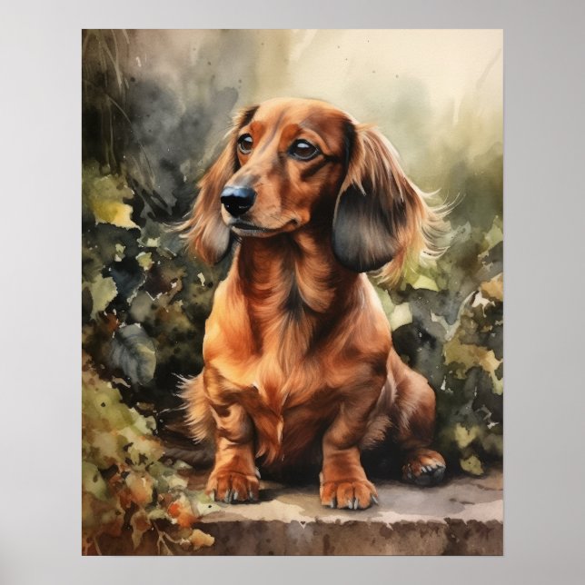 Póster de Arte de Perro Dachshund Adorable (Frente)