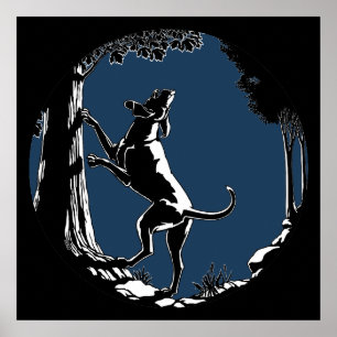 Poster de arte de perro de perro de perro cazando 