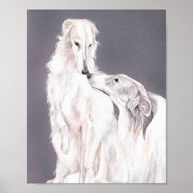 Poster de arte de perro lobo ruso de Borzoi (Frente)