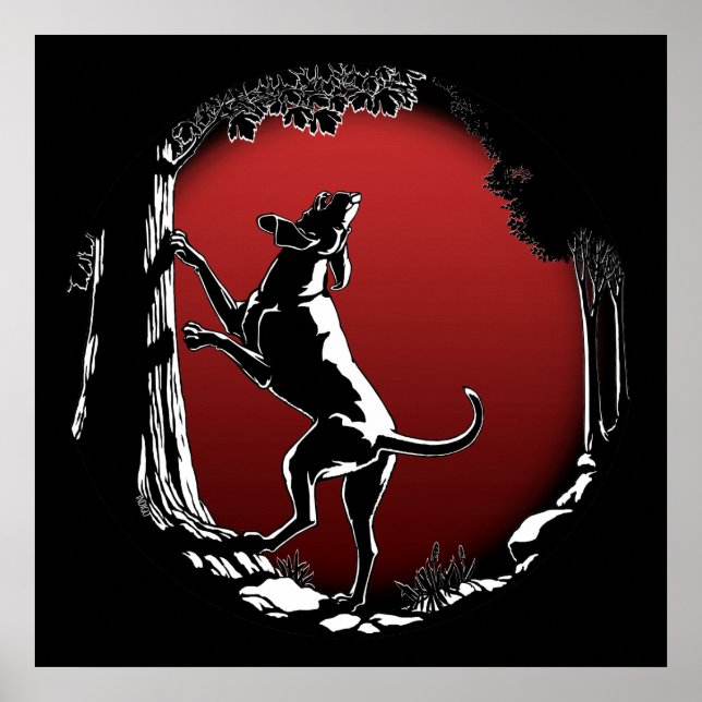 Poster de arte de perro perro cazando impresiones  (Frente)