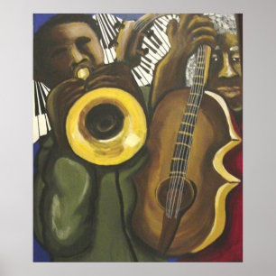 Poster de arte de piano con trompeta de jazz