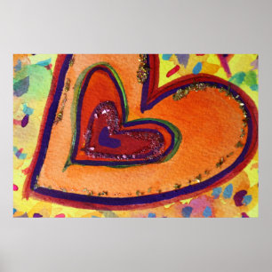Poster de arte de pintura de corazones felices